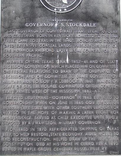 Stockdale TX Governor F. S. Stockdale Historical Marker