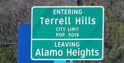 Terrell Hills Texas city limit sign