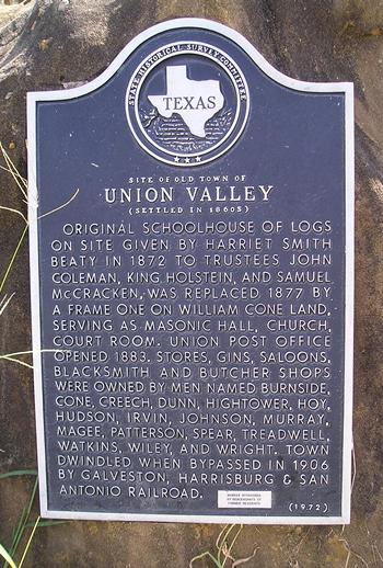 Union Valley Texas historical marker