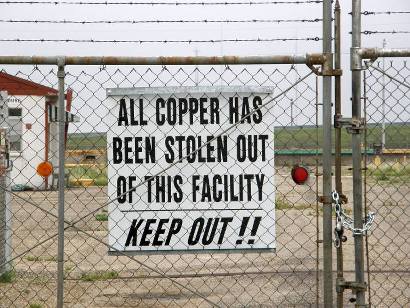 Amarillo Tx - Factory Sign "All copper has been stolen..."