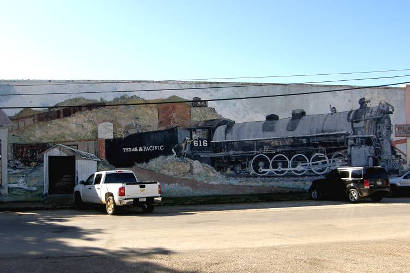 A locomotive mural in Baird, Texas