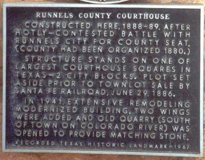 Ballinger TX -Runnels CountyCourthouse Historical Marker