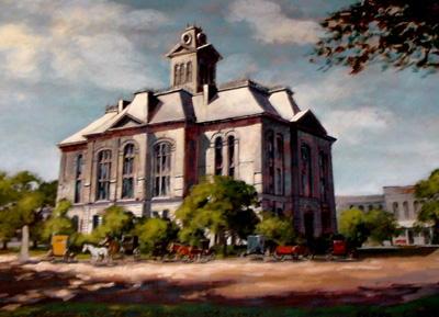 Painting of Austin County Courthouse, Bellville, Texas