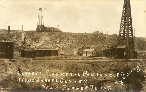 Largest Producer in Panhandle, 11000 Barrel Gusher near Borger, Texas, 1900s