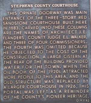 1883 Stephens County courthouse historical marker