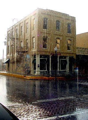 Brenham TX - Three Seas Building in the rain