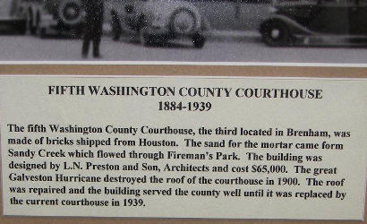 Brenham, Texas - 1884 Washington County Courthouse history
