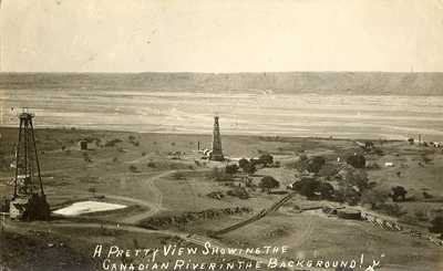 Canadian river and oil wells, Canadian, Texas 1920s