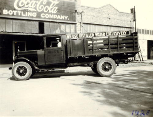 Coca Cola Bottling Works and Coca Cola truck in 1928 Coleman, Texas