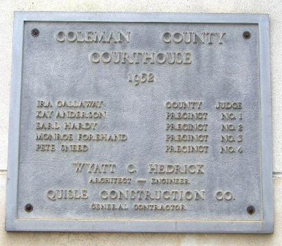 TX - 1884 Coleman County Courthouse  plaque