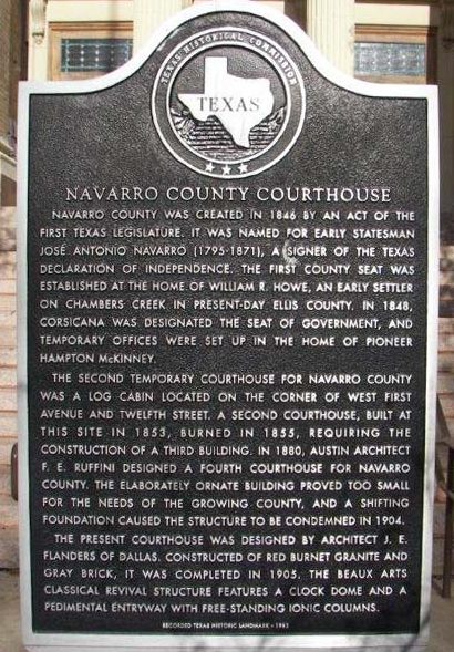 Corsicana Texas - Navarro County courthouse historical marker