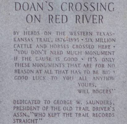 Doan's Crossing on Red River Texas centennial marker text