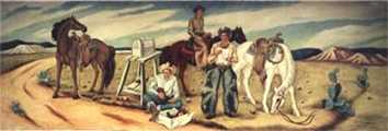 Gidding, Texas Post Office Mural, Cowboys Receiving Mail