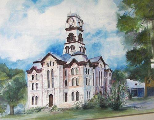 Hood County courthouse oil painting