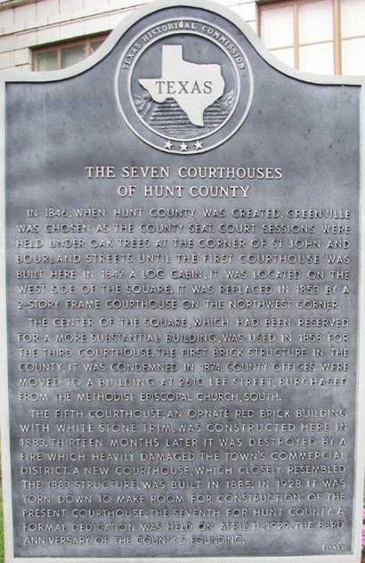 Seven Hunt County Courthouses Historical Marker,  Greenville, Texas