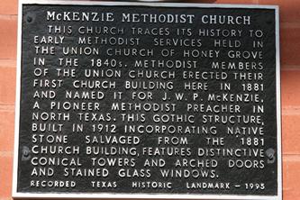 Honey Grove Texas McKenzie Methodist Church historical marker