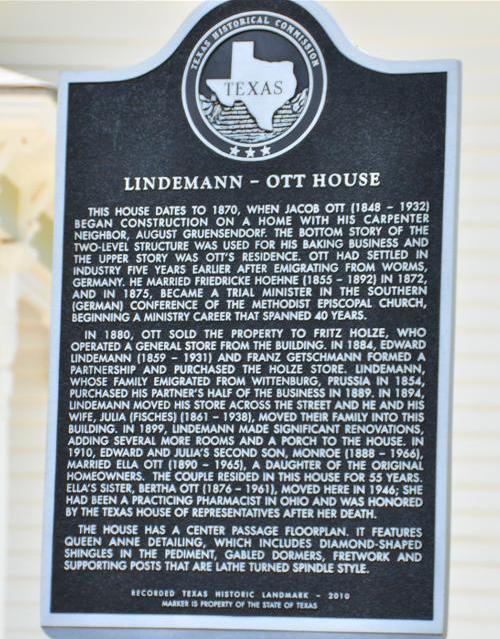Industry TX - Lindemann - Ott House historical marker 