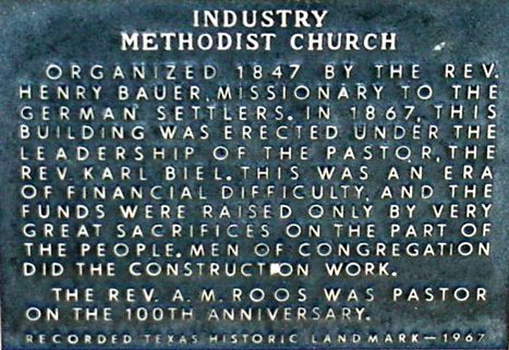 Industry TX - Industry Methodist Church  historical marker