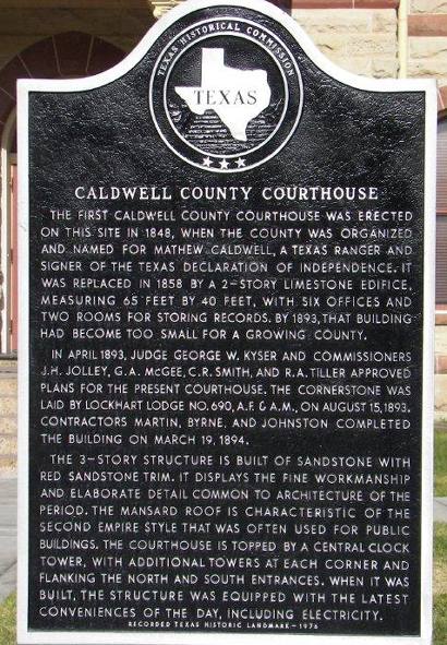 Caldwell County Courthouse historical marker, Lockhart, Texas