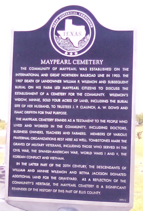 Ellis County TX - Maypearl Cemetery historical marker