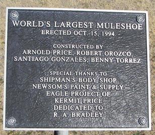 Muleshoe Texas' World's largest muleshoe marker