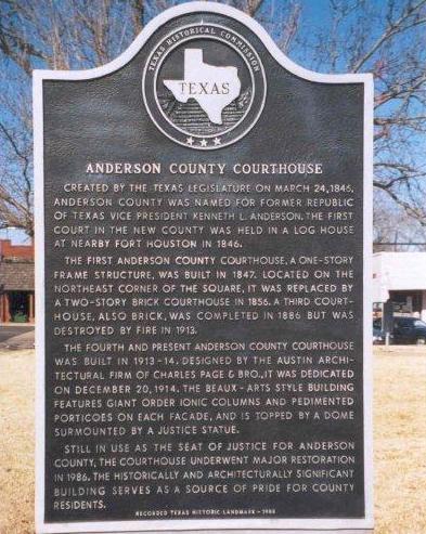 Palestine Texas Anderson County courthouse historical marker.