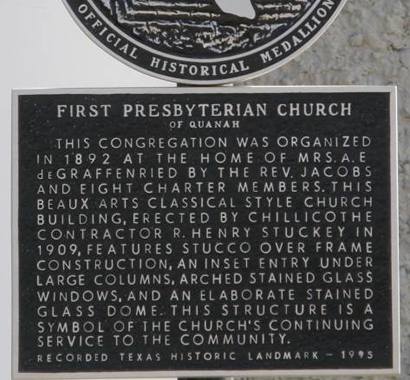 Quanah Tx - First Presbyterian Church historical marker