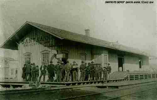 Santa Anna Texas Santa Fe Depot with passengers , old photo