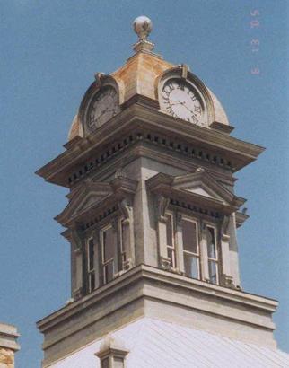 Sherwood TX - 1901 Irion CountyCourthouseClockTower with painted clock face