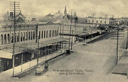 Taylor, Texas street scene birds-eye view, old photo
