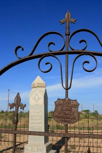 Toyah Texas cemetery iron fence and  McClane tombstone