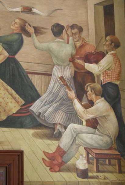 Musicians & Dancers, Anson, Texas post office mural  Cowboy  Dance detail, by Jenne Magafan