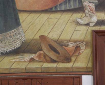 Cowboy boot, hat and scarf, Anson, Texas post office mural  Cowboy  Dance detail, by Jenne Magafan