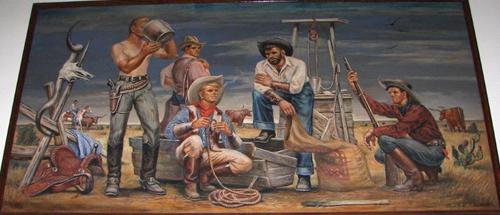 Cooper TX post office mural Before the Fencing of Delta County by Lloyd Goff, 1941