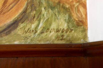 Ward Lockwood signature - Hamilton Texas WPA Mural Texas Rangers in Camp 