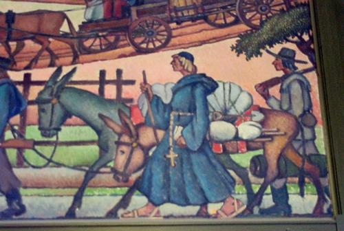 Lockhart Texas Post Office Mural - The Pony Express Station  detail - monk