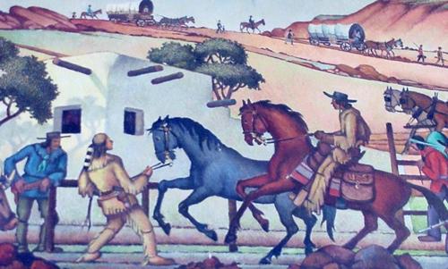 Lockhart Texas Post Office Mural - The Pony Express Station detail