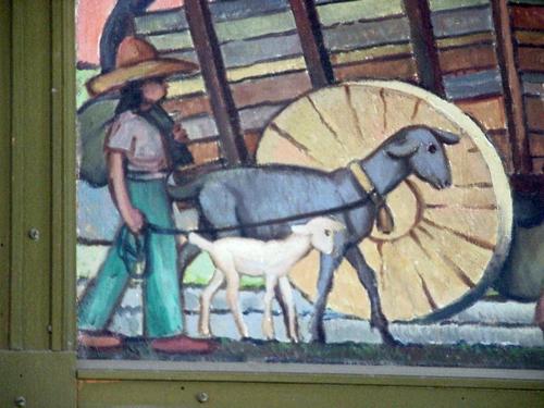 Lockhart Texas Post Office Mural - The Pony Express Station detail - boy with lambs