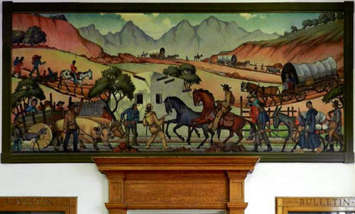 Lockhart Texas Post Office Mural - The Pony Express Station by John Walker - Santa Fe Trail