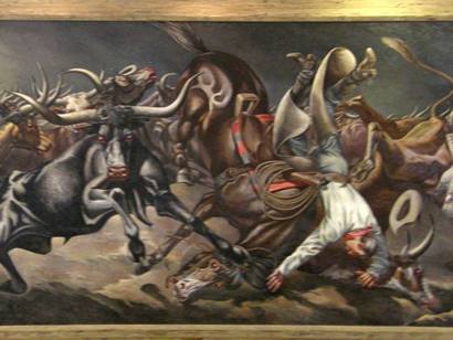 Odessa Tx - WPA Mural Stampede close up, by Tom Lea