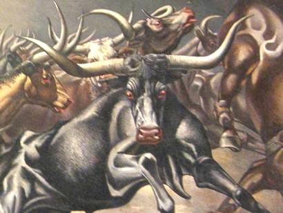 Odessa Tx Post Office  Mural Stampede  - Raging Black Bull close up