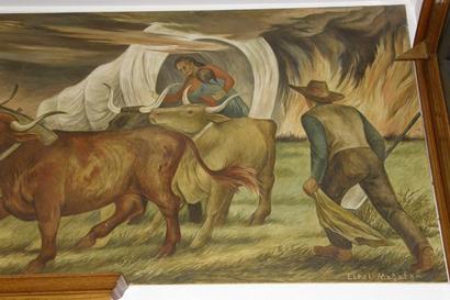 Madill, Oklahoma - PO mural “Prairie Fire” by Ethel Magafan,  1941