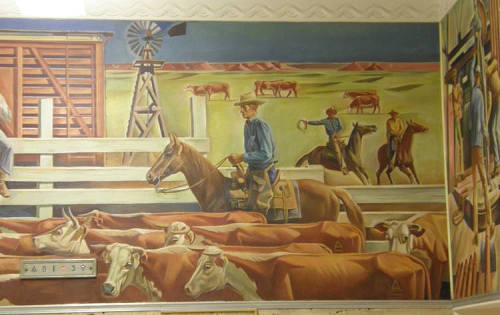 Amarillo Tx - Julius Woeltz WPA Mural - Cattle Loading