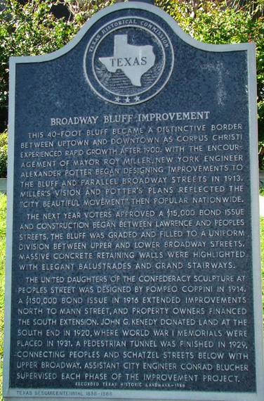 Corpus Christi, Texas - Broadway Bluff Improvement Historical Marker