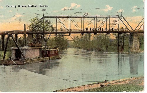 Trinity River Bridge and barge, Dallas, Texas