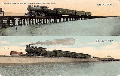 Galveston TX Train Crossing Causeway Postmarked 1913