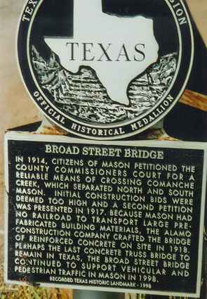 Broad Street Bridge Historical Medallion,  Mason Texas