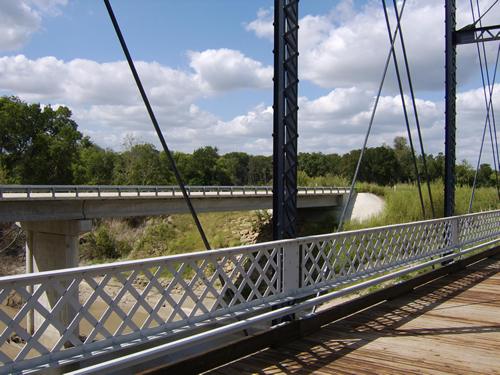 View of concrete bridge from Sugarloaf Bridge, Milam County, Texas historic bridge