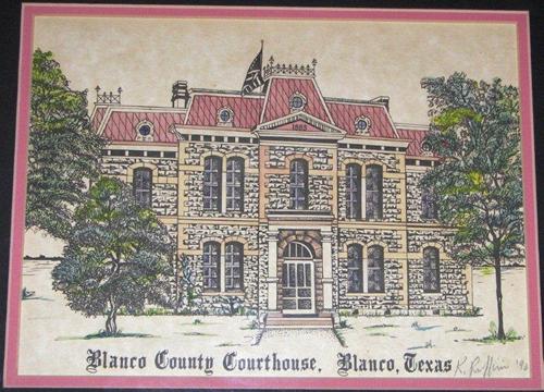 Kay Ruffini watercolor of Blanco  County courthouse