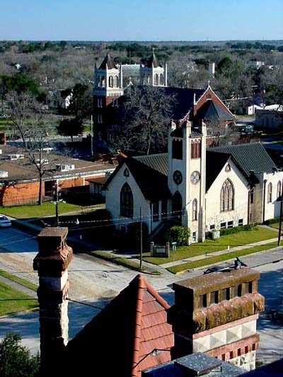 DeWitt County Courthouse clocktower view of Cuero Texas